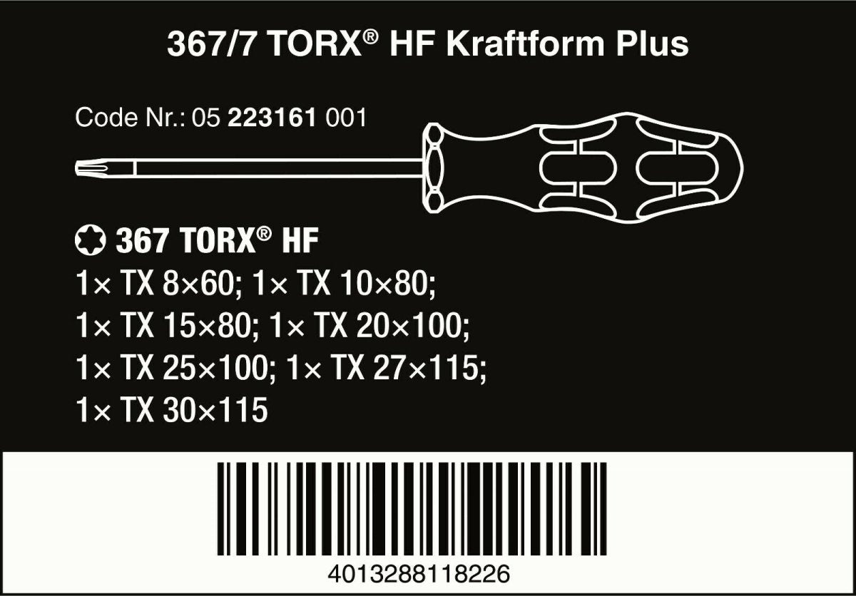 Wera 367/7 HF Kraftform Plus TORX® Screwdriver Set With Rack 7 Piece 05223161001 - Mr. Tools