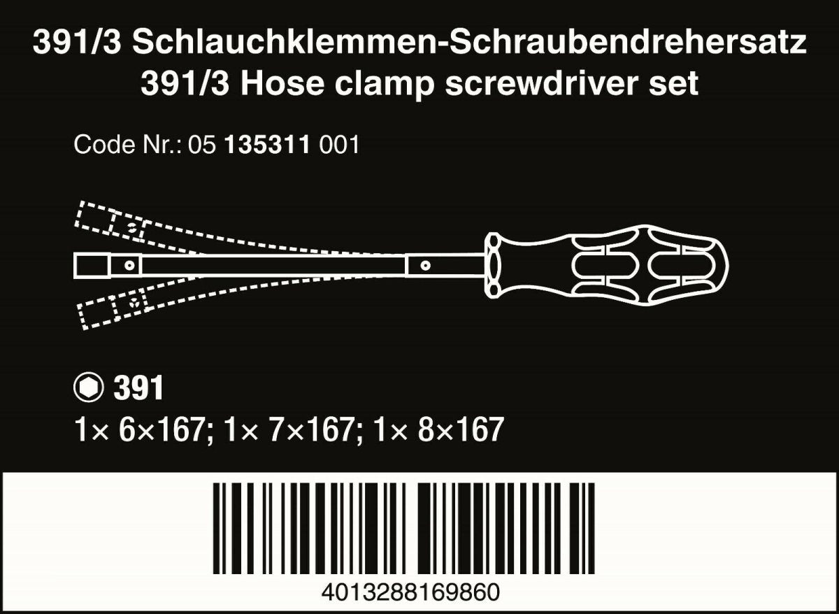 Wera 391/3 Kraftform Plus Flexible Nut Driver Set 3 Piece Metric 05135311001 - Mr. Tools