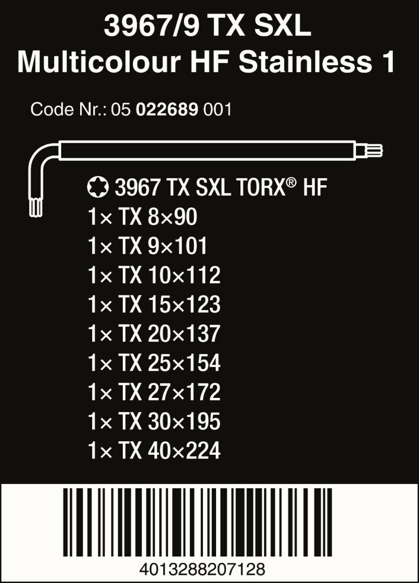 Wera 3967/9 TX SXL Multicolour HF Stainless 1 TORX® L - Key Set 05022689001 - Mr. Tools