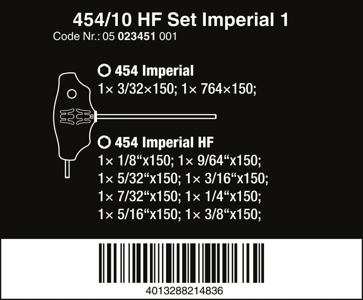Wera 454/10 HF Set 1 Hex Plus T - Handle Screwdriver Set With Rack SAE 05023451001 - Mr. Tools
