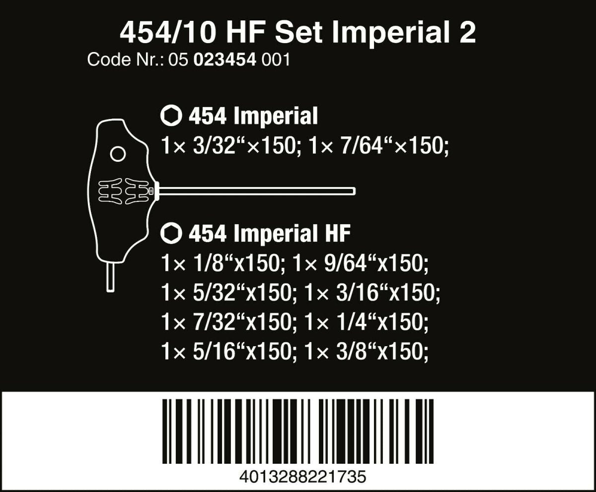 Wera 454/10 HF Set 2 Hex - Plus T - Handle Screwdriver Set 7 Piece SAE 05023454001 - Mr. Tools
