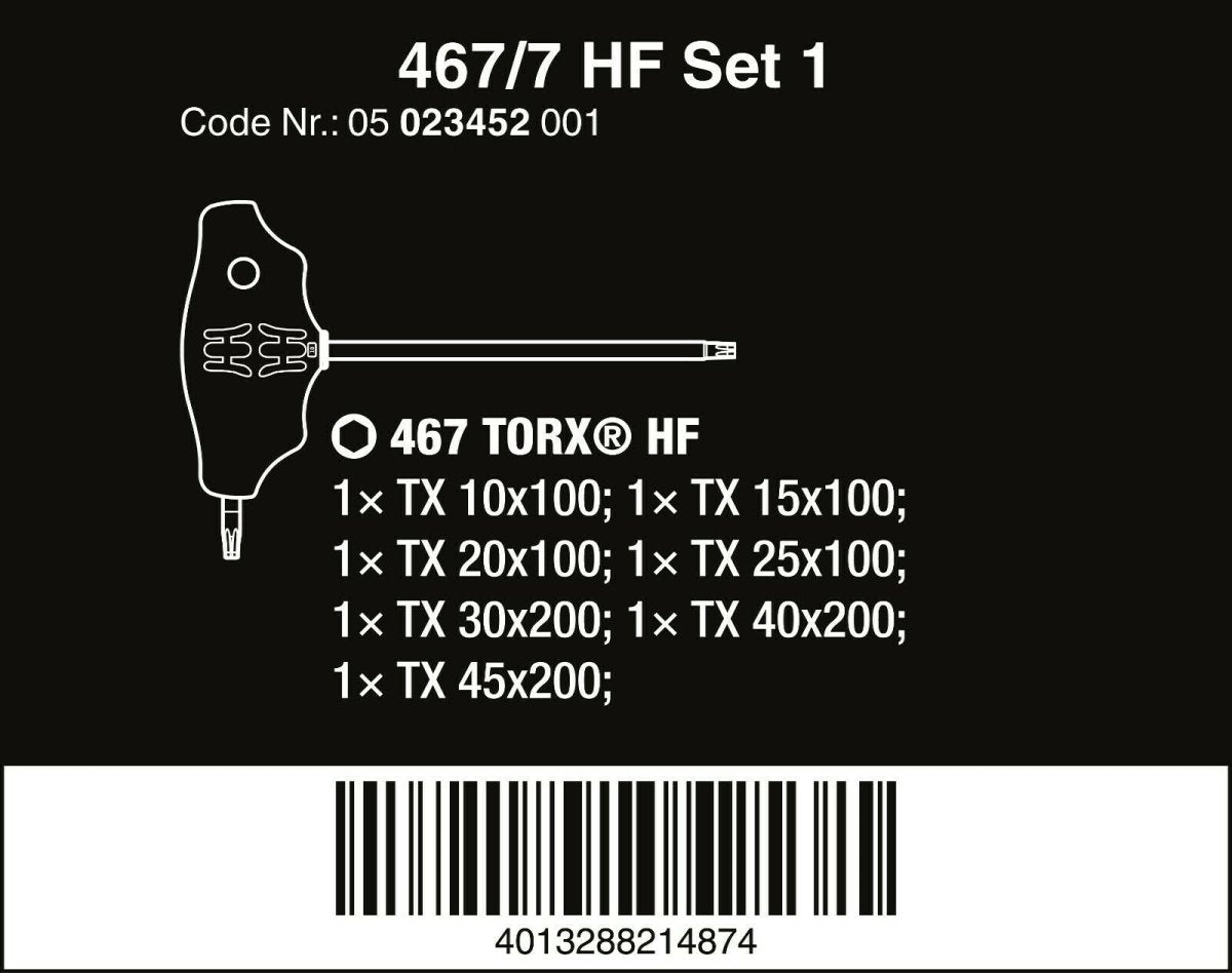 Wera 467/7 HF Set 1 TORX® T - Handle Screwdriver Set With Rack 7 Piece 05023452001 - Mr. Tools