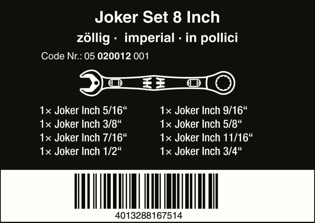 Wera 6000 Joker Ratcheting Combination Wrench Set 8 Piece SAE 05020012001 - Mr. Tools