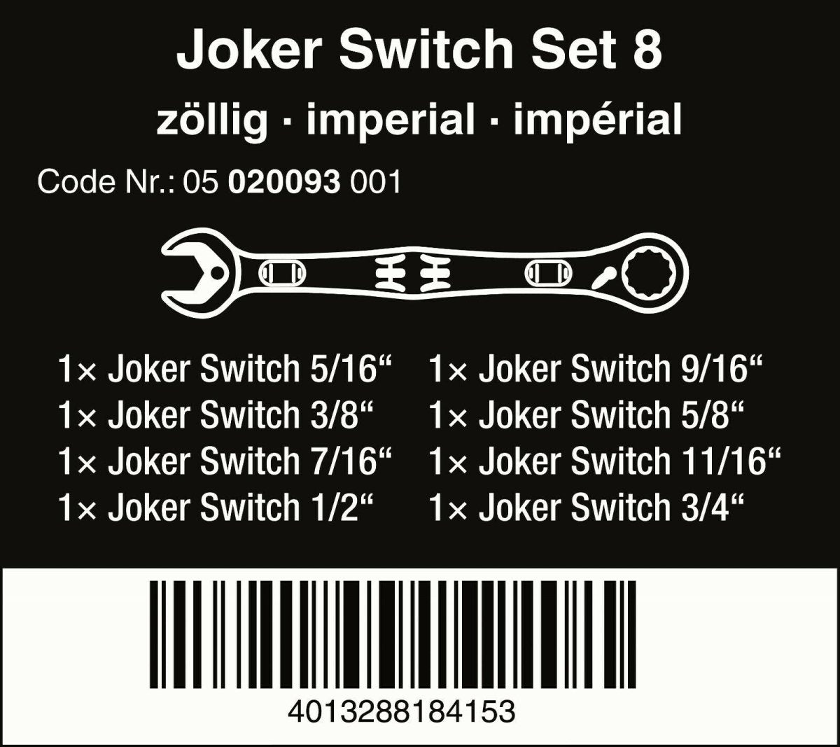 Wera 6001 Joker Switch Ratcheting Combination Wrench Set 8 Piece SAE 05020093001 - Mr. Tools