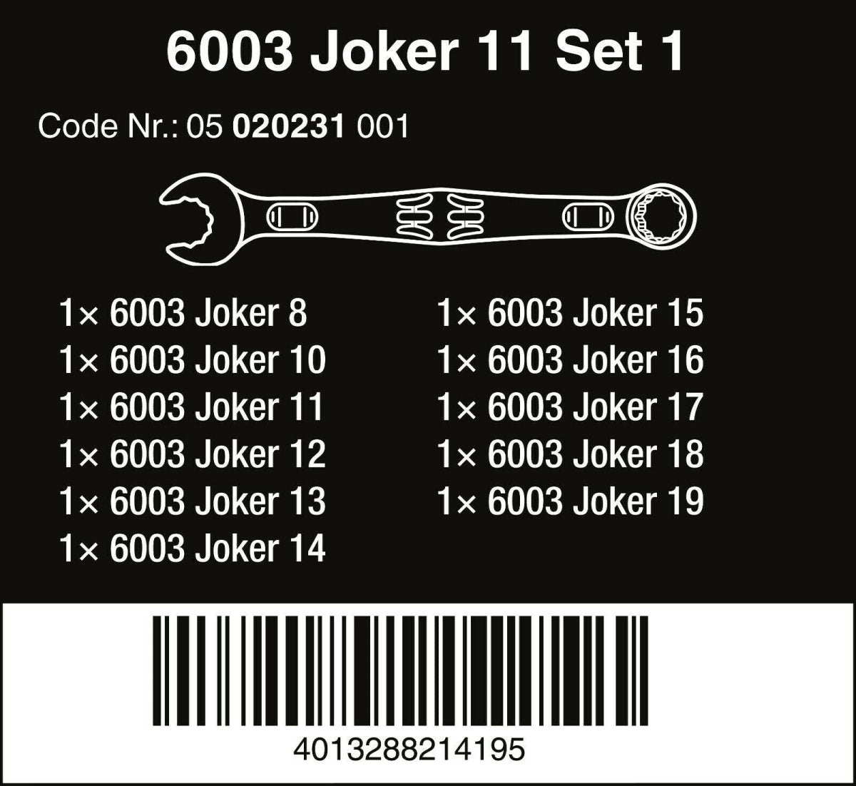 Wera 6003 Joker Combination Wrench Set 11 Piece Metric 05020231001 - Mr. Tools