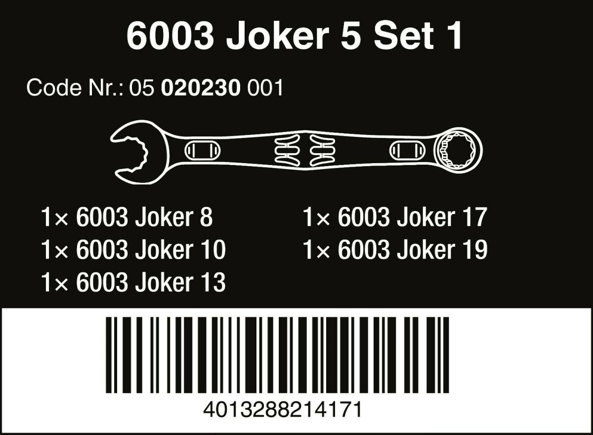 Wera 6003 Joker Combination Wrench Set 5 Piece Metric 05020230001 - Mr. Tools