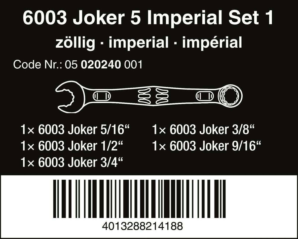 Wera 6003 Joker Combination Wrench Set 5 Piece SAE 05020240001 - Mr. Tools
