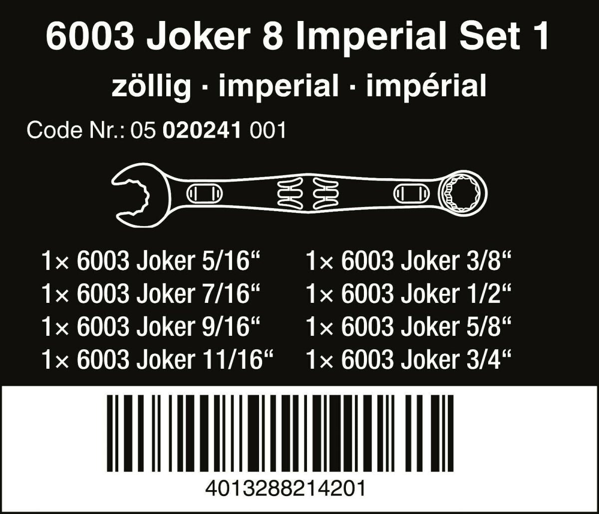 Wera 6003 Joker Combination Wrench Set 8 Piece SAE 05020241001 - Mr. Tools