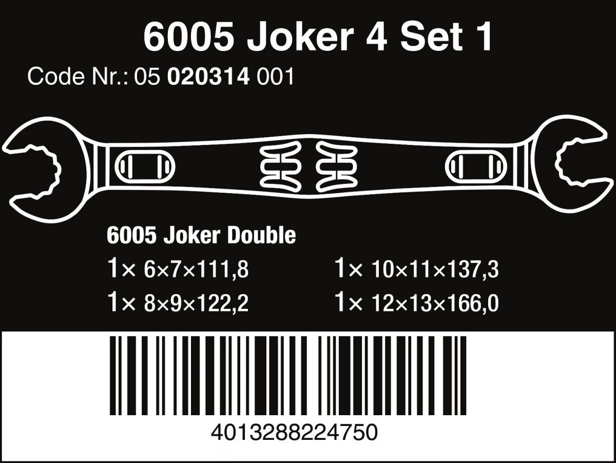 Wera 6005 Joker 4 Set 1 Double Open Ended Wrench Set 4 Pieces Metric 05020314001 - Mr. Tools