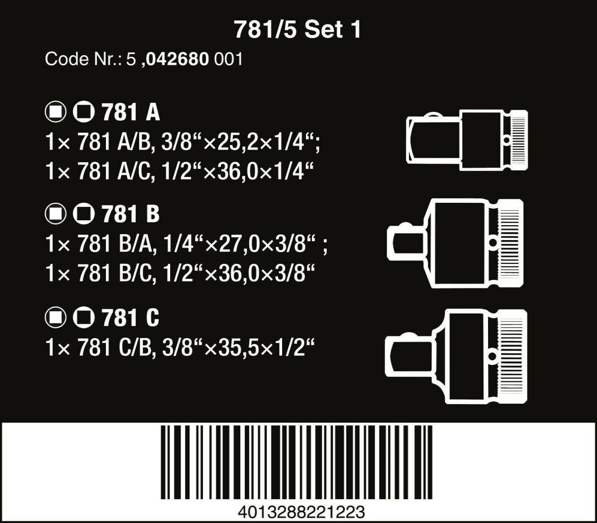 Wera 781/5 Set 1 Socket Wrench Adapter Set 05042680001 - Mr. Tools