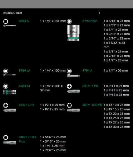 Wera 8100 SA 11 Zyklop Metal Switch Socket Wrench Set 1/4" Drive SAE 05004021001 - Mr. Tools