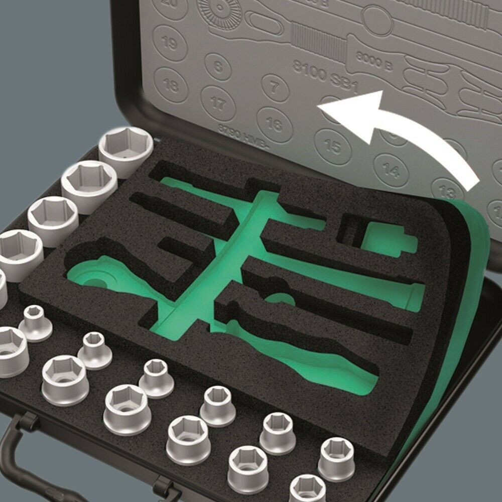Wera 8100 SB 4 Zyklop Socket Wrench Set 3/8" Drive SAE 38 Pieces 05003596001 - Mr. Tools