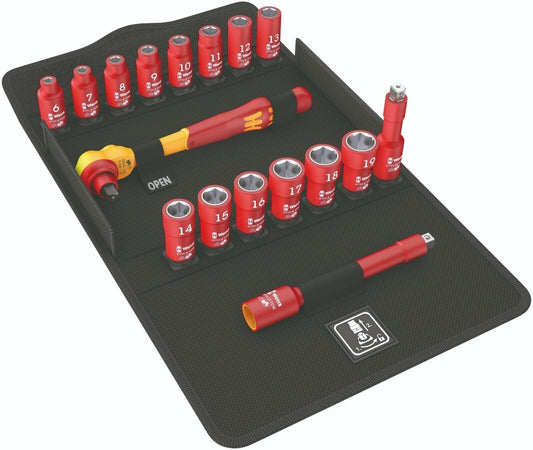 Wera 8100 SB VDE Insulated Socket Wrench Set 3/8" Drive 17 Pieces 05004970001 - Mr. Tools