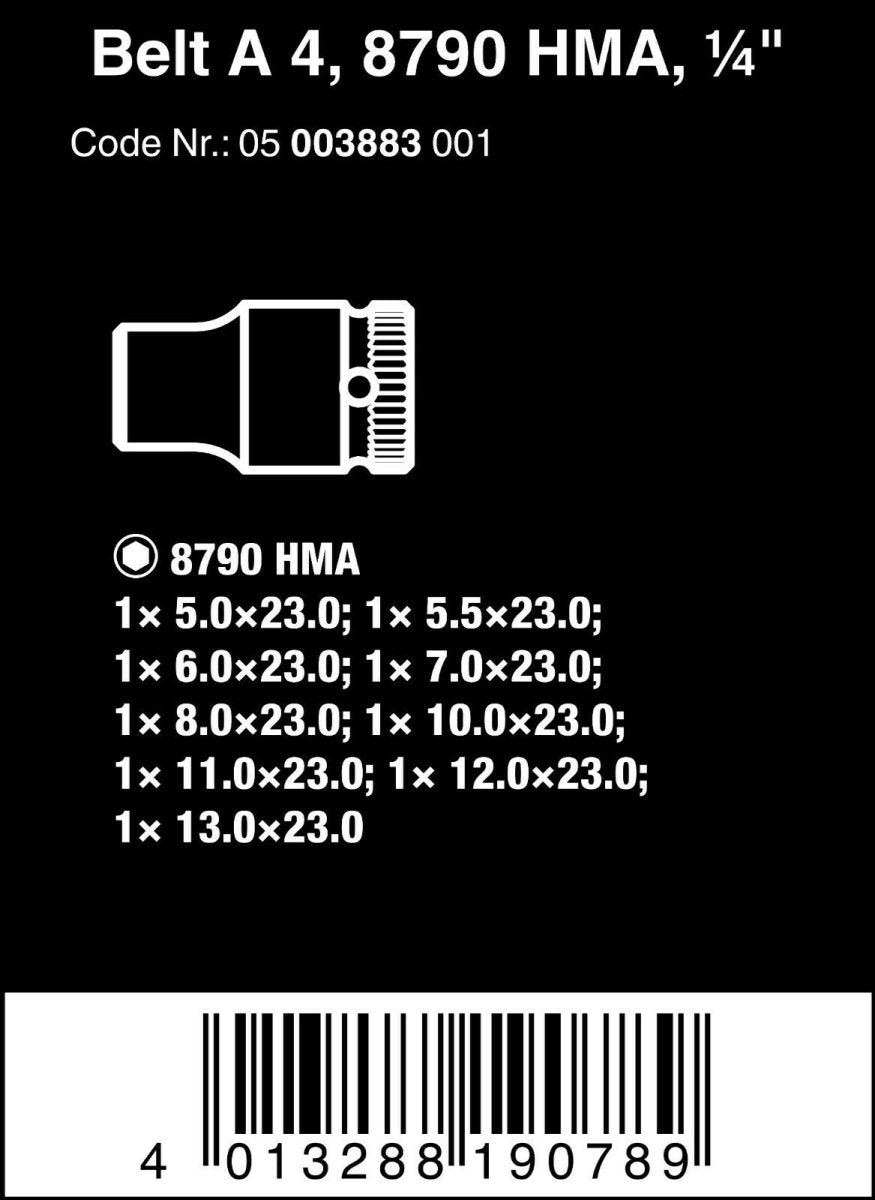 Wera 8790 HMA Belt 4 Zyklop Socket Belt Set 1/4" Drive Metric 05003883001 - Mr. Tools