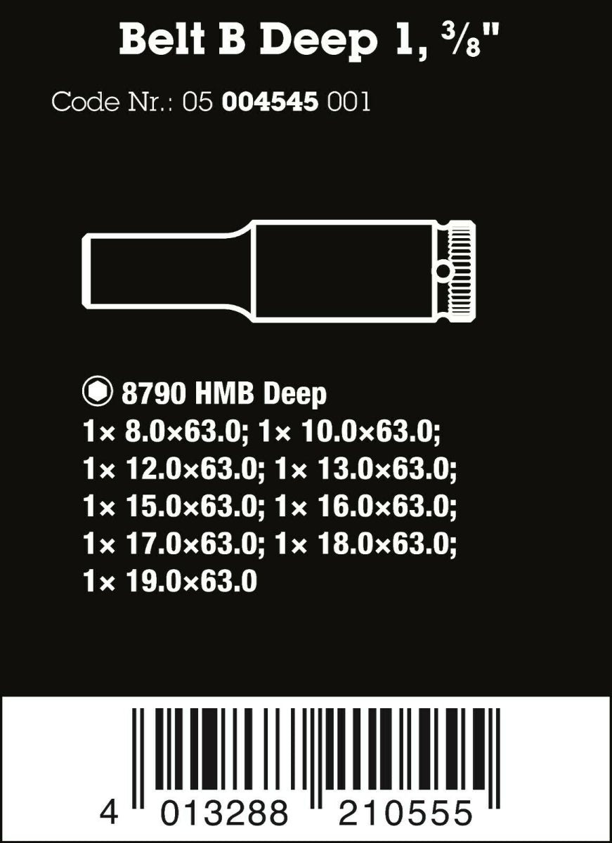 Wera 8790 HMB Belt B Deep 1 Socket Set 3/8" Drive Metric 9 Pieces 05004545001 - Mr. Tools