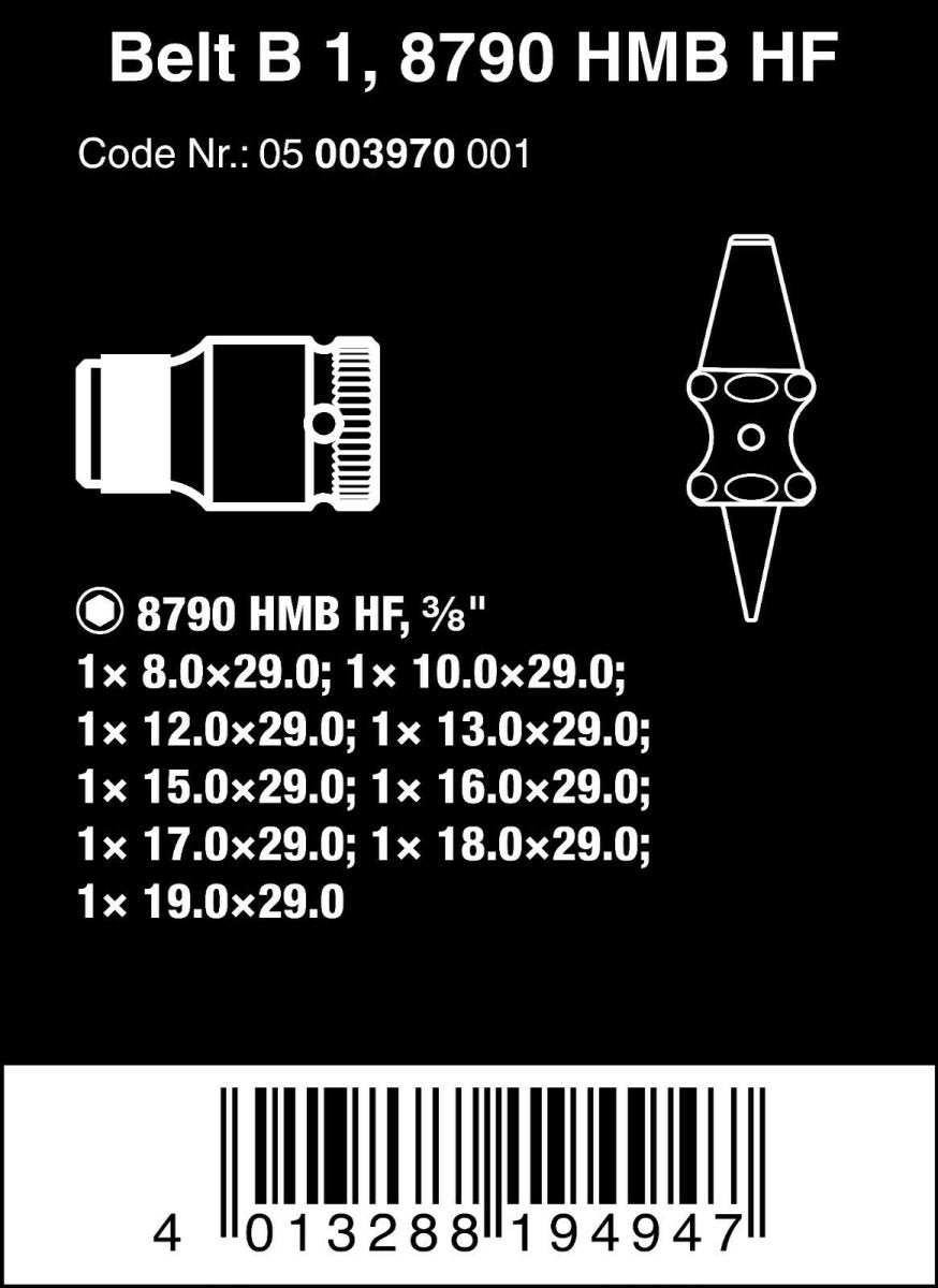 Wera 8790 HMB HF Belt B 1 Socket Set 3/8" Drive Metric 10 Pieces 05003970001 - Mr. Tools