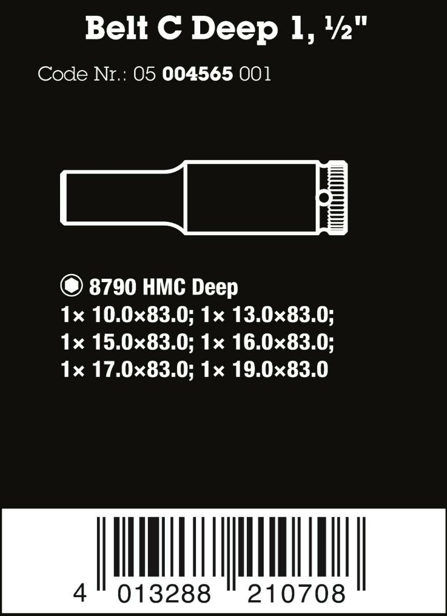 Wera 8790 HMC Belt C Deep 1 Socket Set 1/2" Drive Metric 6 Pieces 05004565001 - Mr. Tools