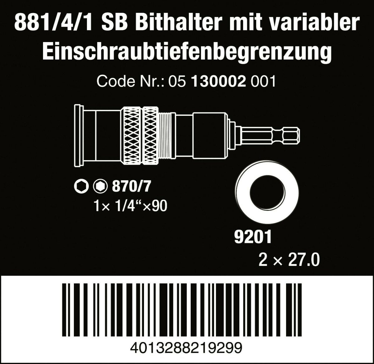 Wera 881/4/1 SB Bit Holder With Variable Depth Limiter 05130002001 - Mr. Tools