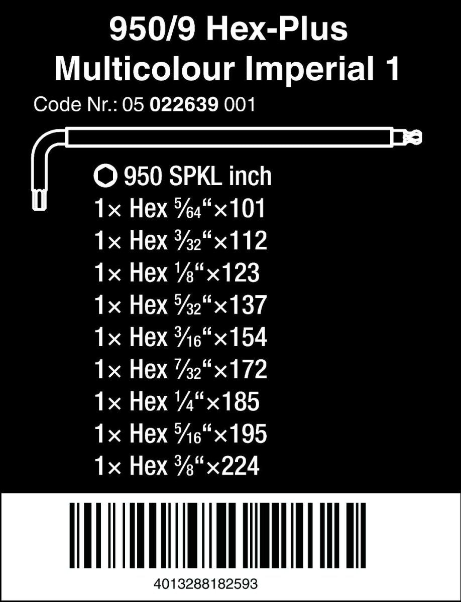 Wera 950 SPKL/9 SM N Multicolour L - Key Set Imperial 05022639001 - Mr. Tools