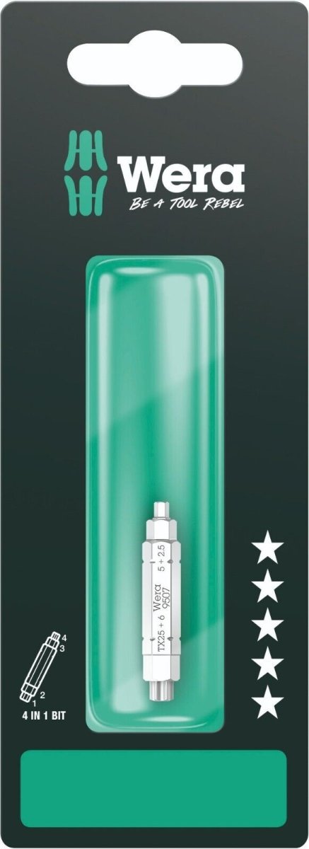 Wera 9507 4 in 1 Bit 2 SB Hex Screwdriver Bit 2.5, 5, 6 mm & TX 25 05073202001 - Mr. Tools