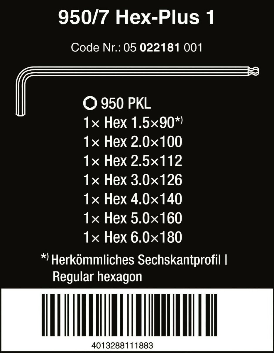 Wera 950/7 Hex - Plus 1 L - Key Set Chrome Plated Metric 7 Pieces 05022181001 - Mr. Tools