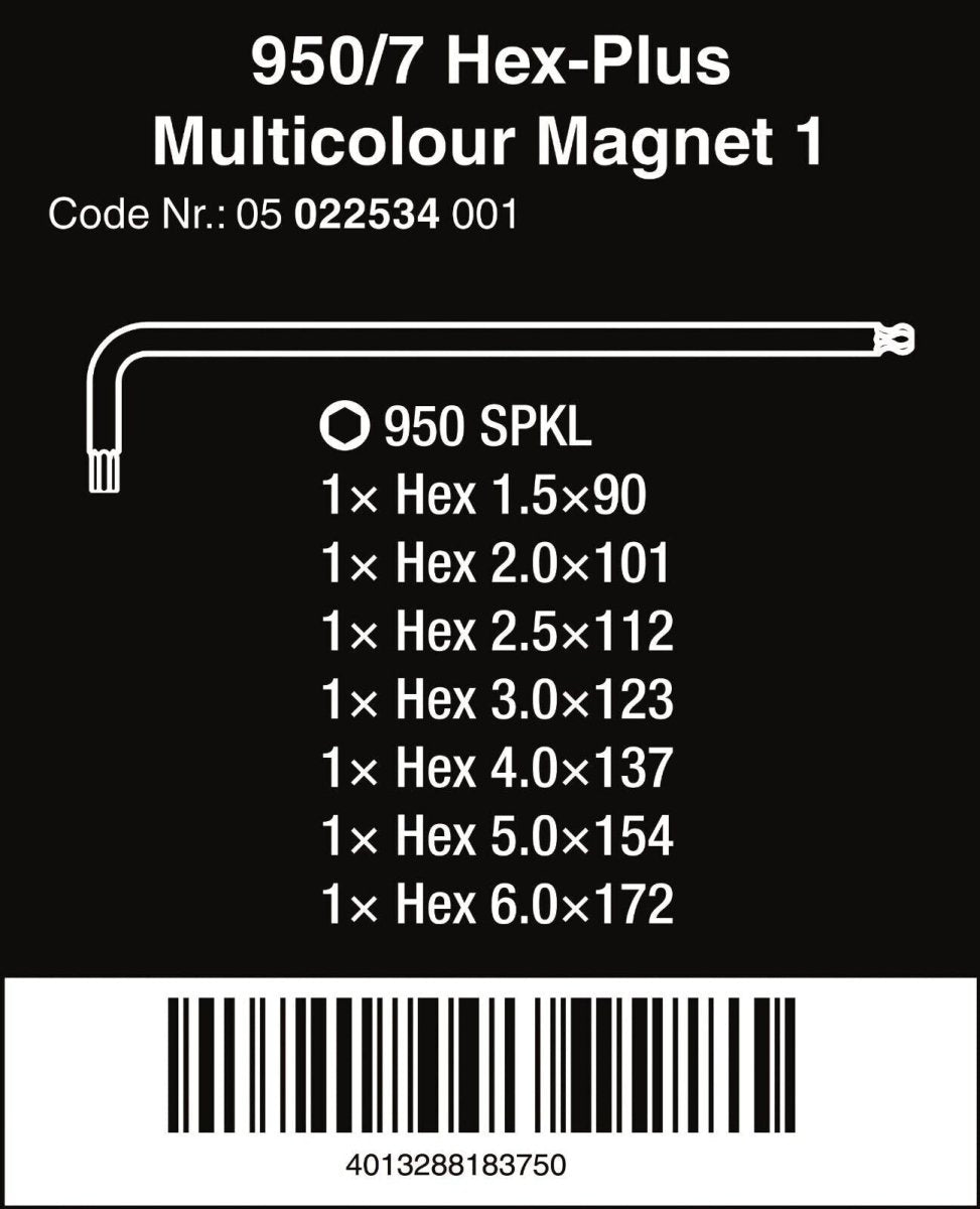 Wera 950/7 Hex - Plus Magnet 1 L - Key Set 7 Piece Metric 05022534001 - Mr. Tools