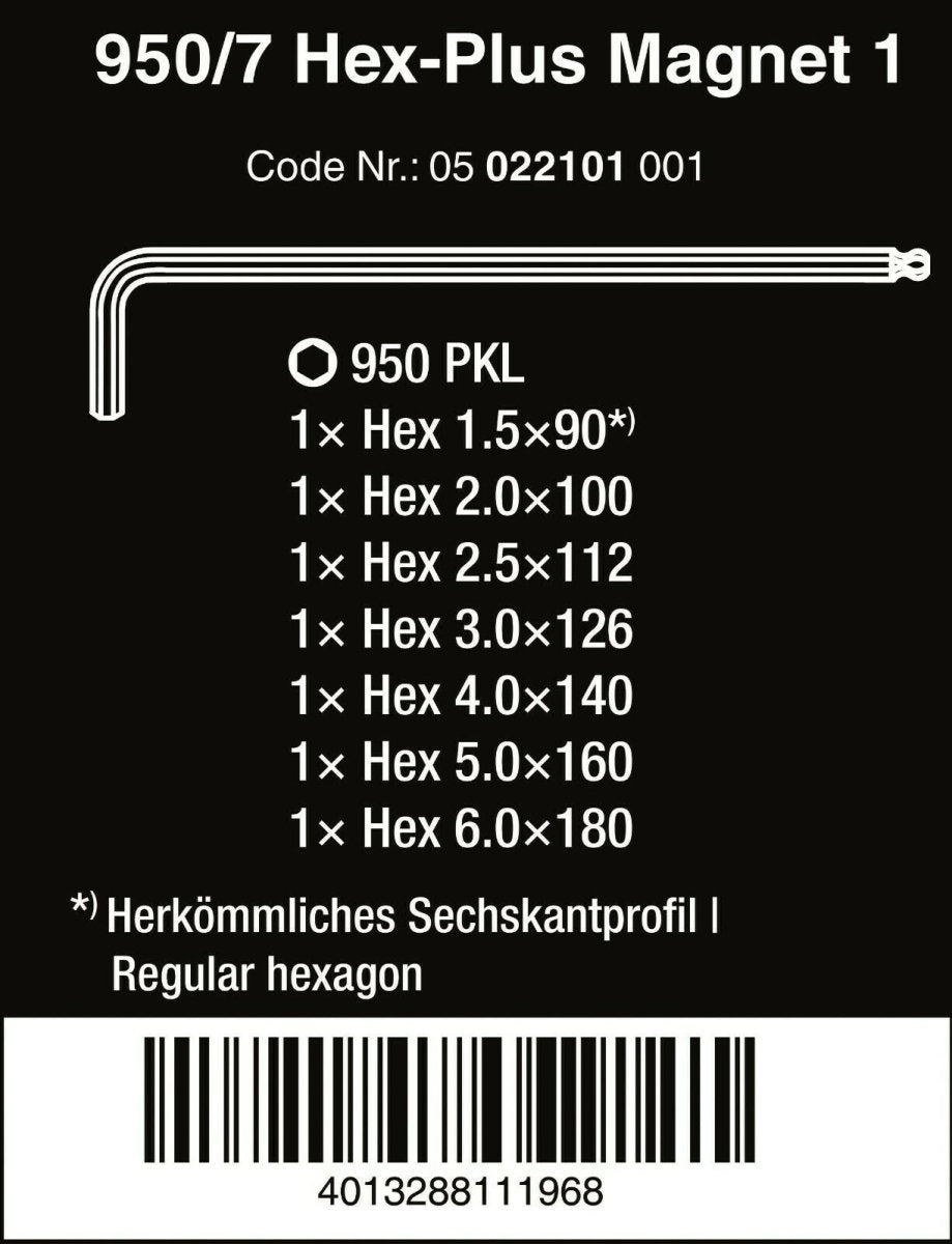 Wera 950/7 Hex - Plus Magnet 1 L - Key Set Chrome Plated Metric 7 Pieces 05022101001 - Mr. Tools