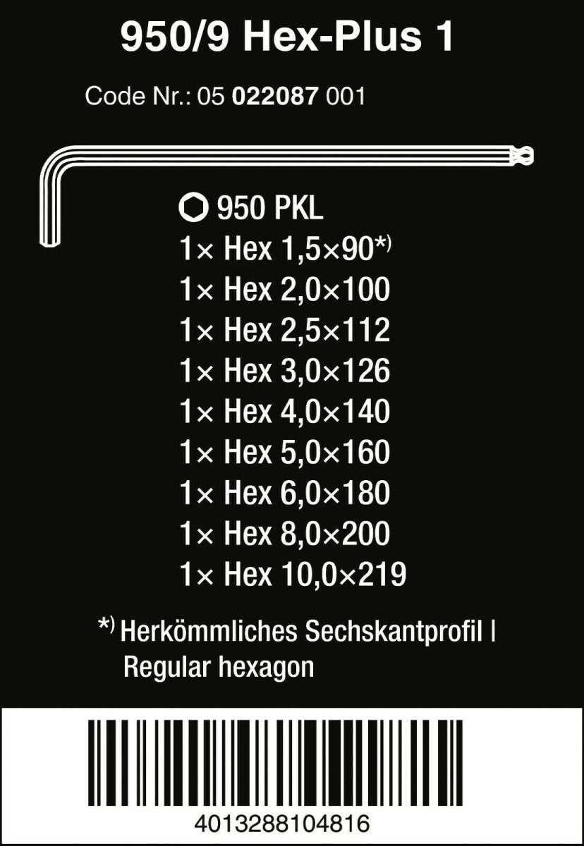 Wera 950/9 Hex - Plus 1 L - Key Set Chrome Plated Metric 9 Pieces 05022087001 - Mr. Tools
