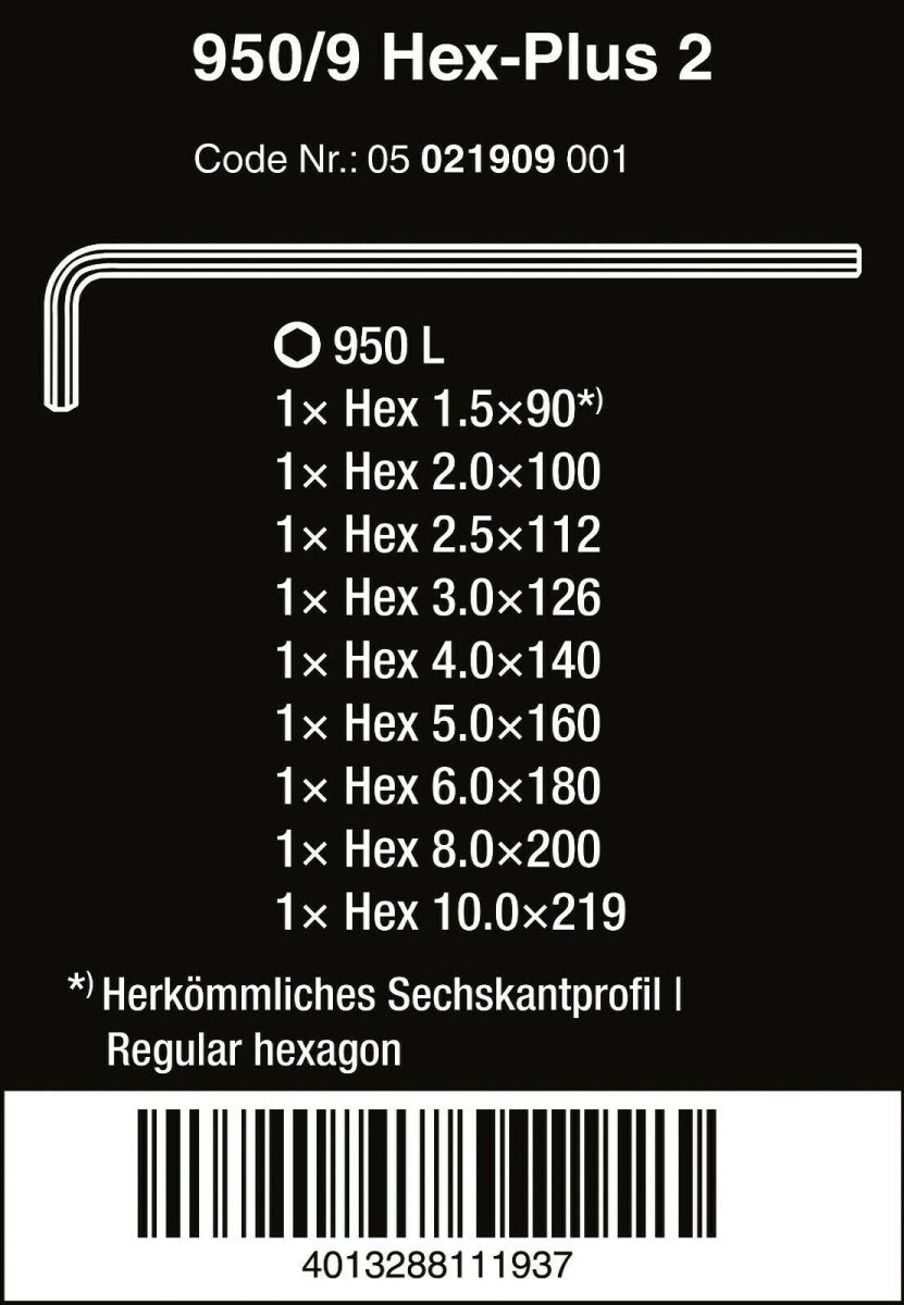 Wera 950/9 Hex - Plus 2 L - Key Set Chrome Plated Metric 9 Pieces 05021909001 - Mr. Tools