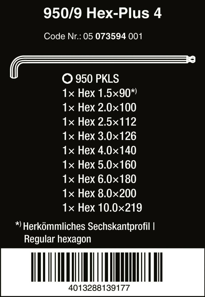 Wera 950/9 Hex - Plus 4 L - Key Set Chrome Plated Metric 9 Pieces 05073594001 - Mr. Tools