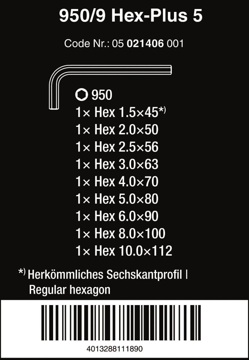 Wera 950/9 Hex - Plus 5 Chrome Plated L - Key Set 9 Piece Metric 05021406001 - Mr. Tools