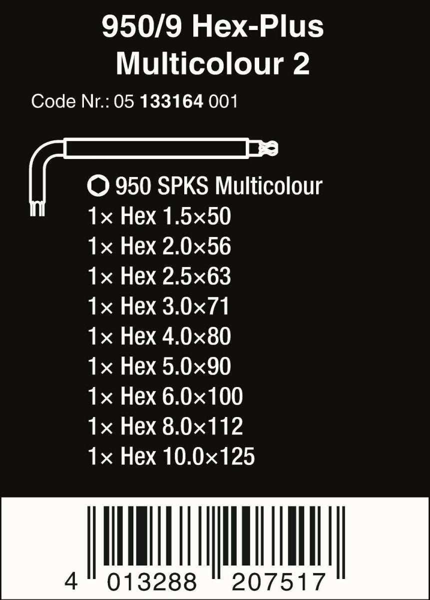 Wera 950/9 Hex - Plus Multicolor 2 L - Key Set Metric 05133164001 - Mr. Tools