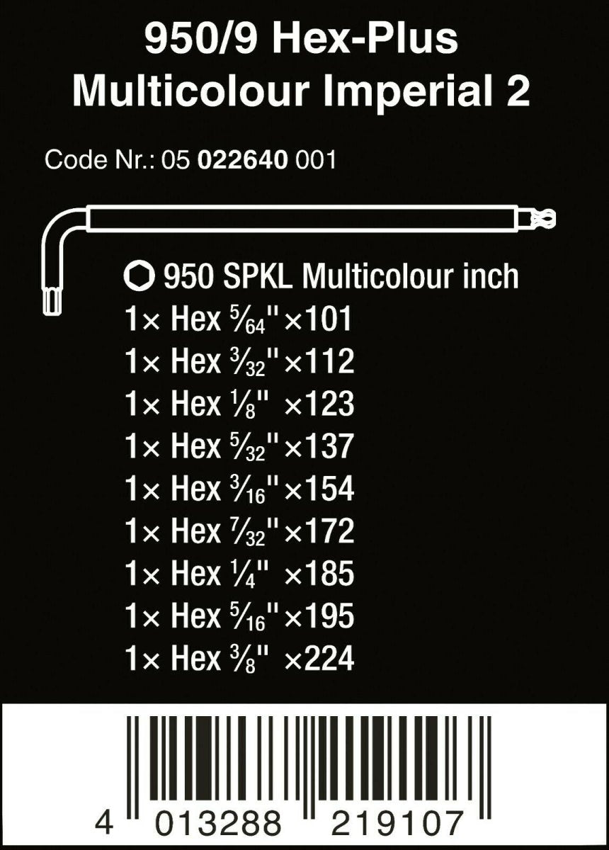 Wera 950/9 Hex - Plus Multicolor 2 L - Key Set SAE 9 Pieces – 05022640001 - Mr. Tools