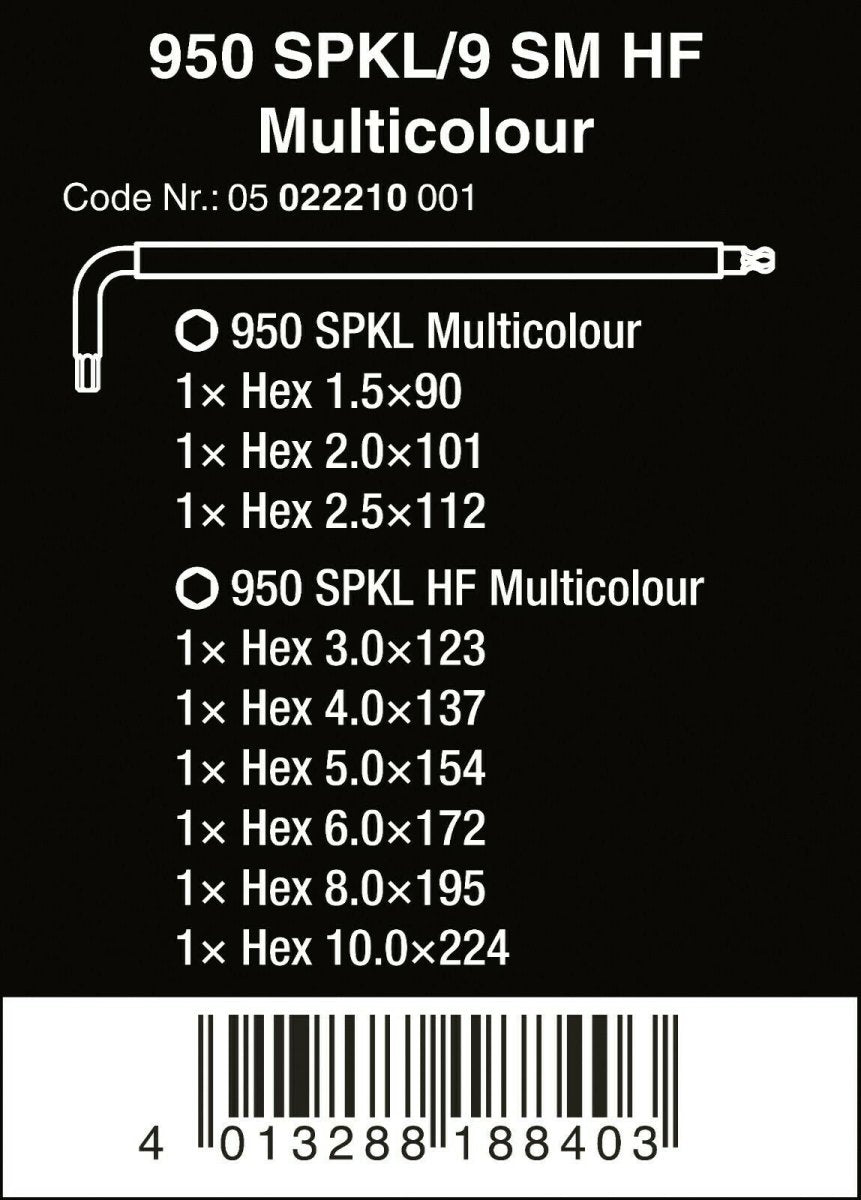 Wera 950/9 HF 1 Hex - Plus Multicolor L - Key Set Metric 9 Pieces 05022210001 - Mr. Tools