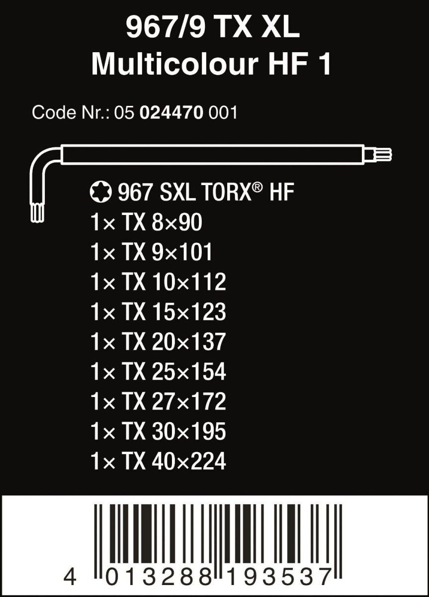 Wera 967/9 TX XL HF 1 TORX® L - Key Set With Holding Function 05024470001 - Mr. Tools