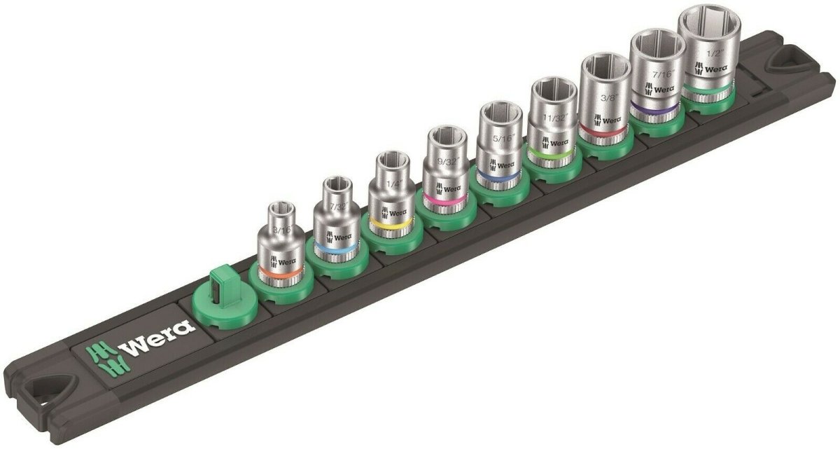 Wera A 1 Zyklop Magnetic Socket Rail Set 1/4" Drive 9 Pieces SAE 05005420001 - Mr. Tools
