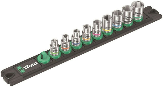 Wera A 4 Zyklop Magnetic Socket Rail Set 1/4" Drive 9 Pieces Metric 05005400001 - Mr. Tools