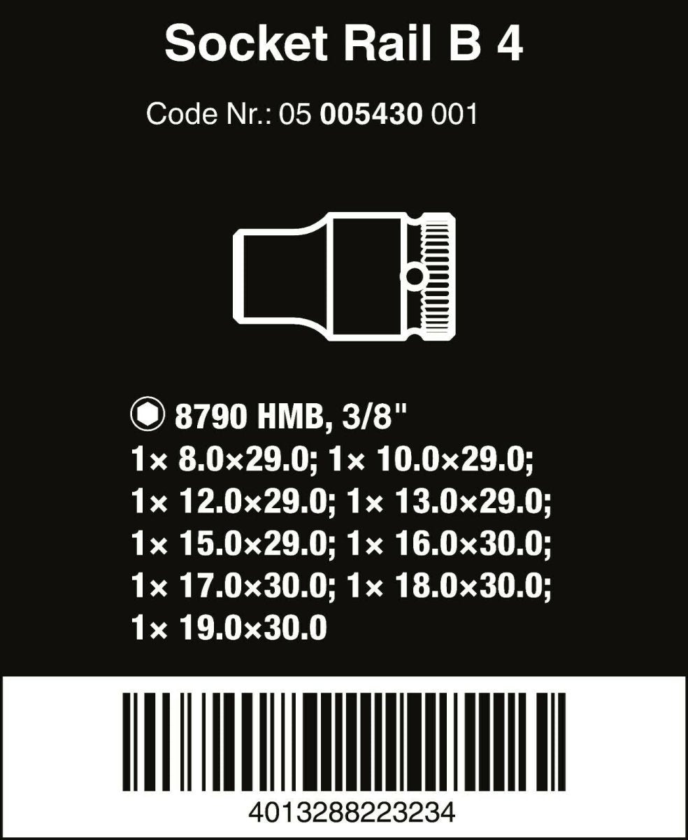 Wera B 4 Zyklop Magnetic Rail Socket Set 3/8" Drive 9 Pieces Metric 05005430001 - Mr. Tools