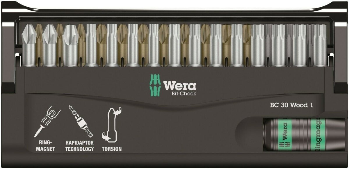 Wera Bit Check 30 Wood 1 Bits Assortment Set 30 Piece 05057433001 - Mr. Tools