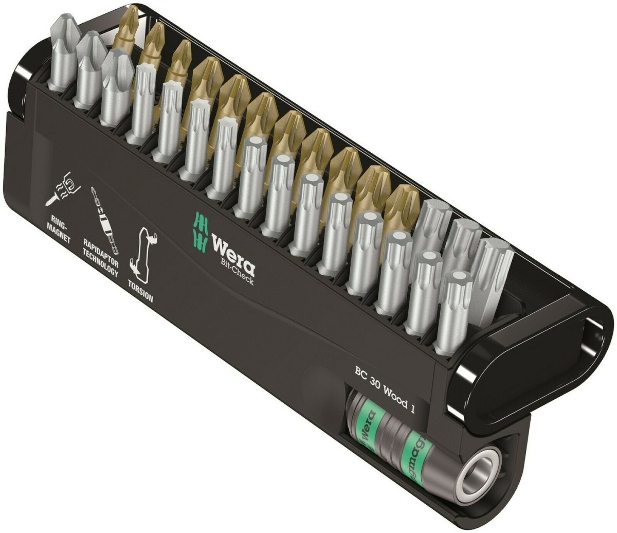 Wera Bit Check 30 Wood 1 Bits Assortment Set 30 Piece 05057433001 - Mr. Tools