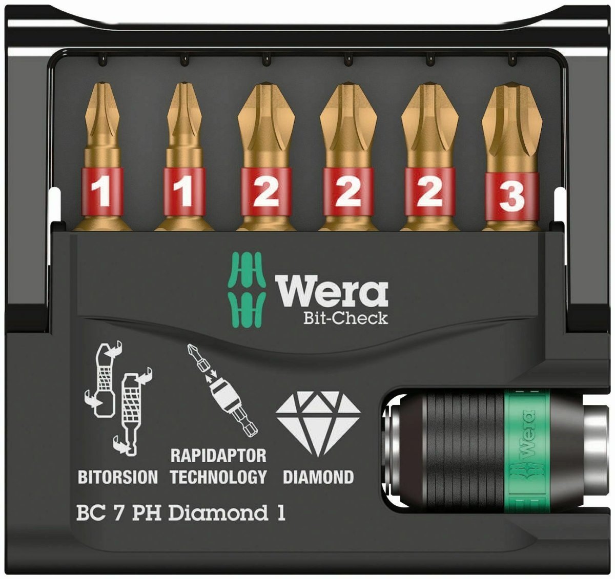 Wera Bit - Check 7 PH Diamond 1 Bit Set 05057414001 - Mr. Tools