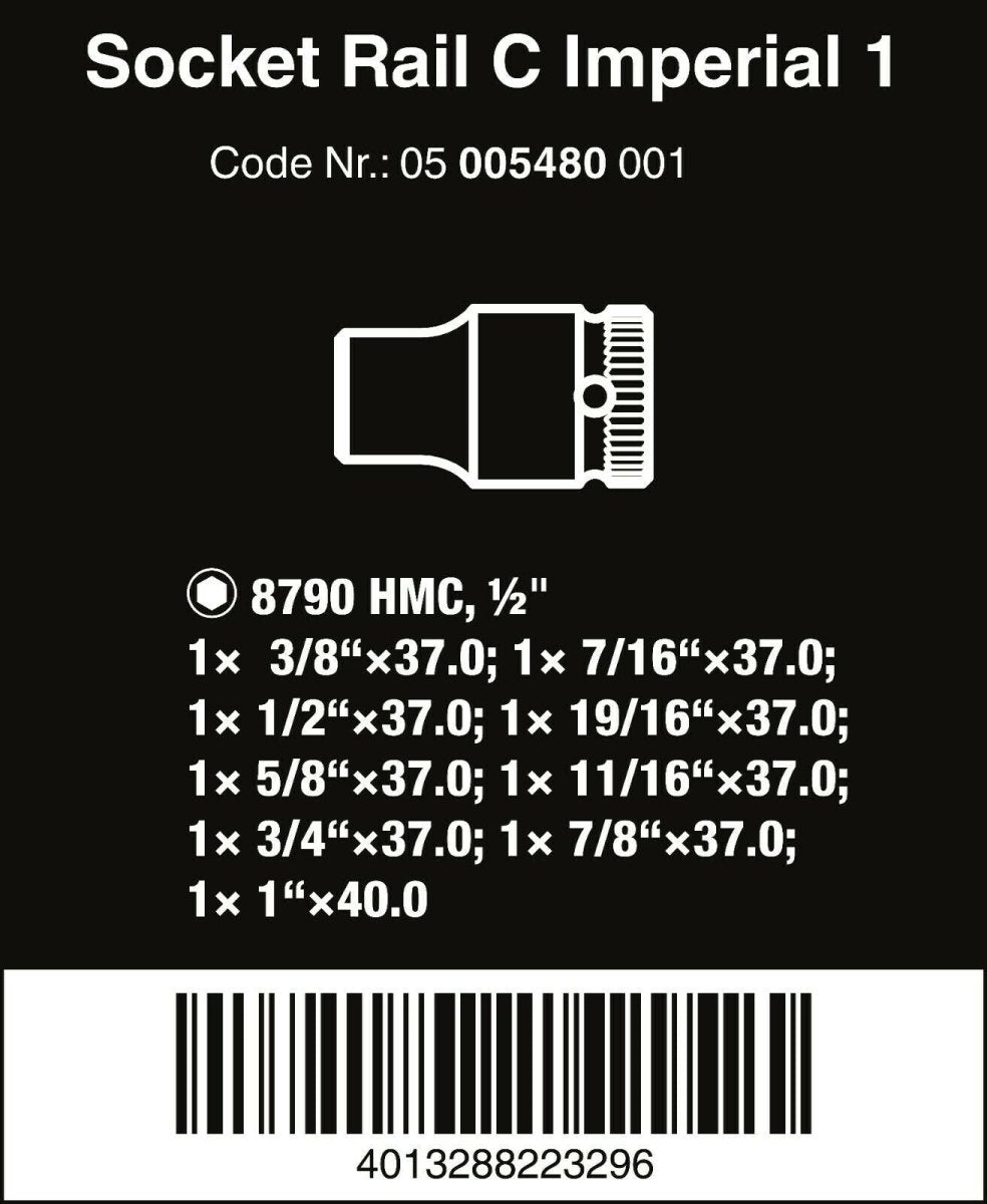 Wera C 1 Zyklop Magnetic Socket Rail Set 1/2" Drive 9 Pieces SAE 05005480001 - Mr. Tools