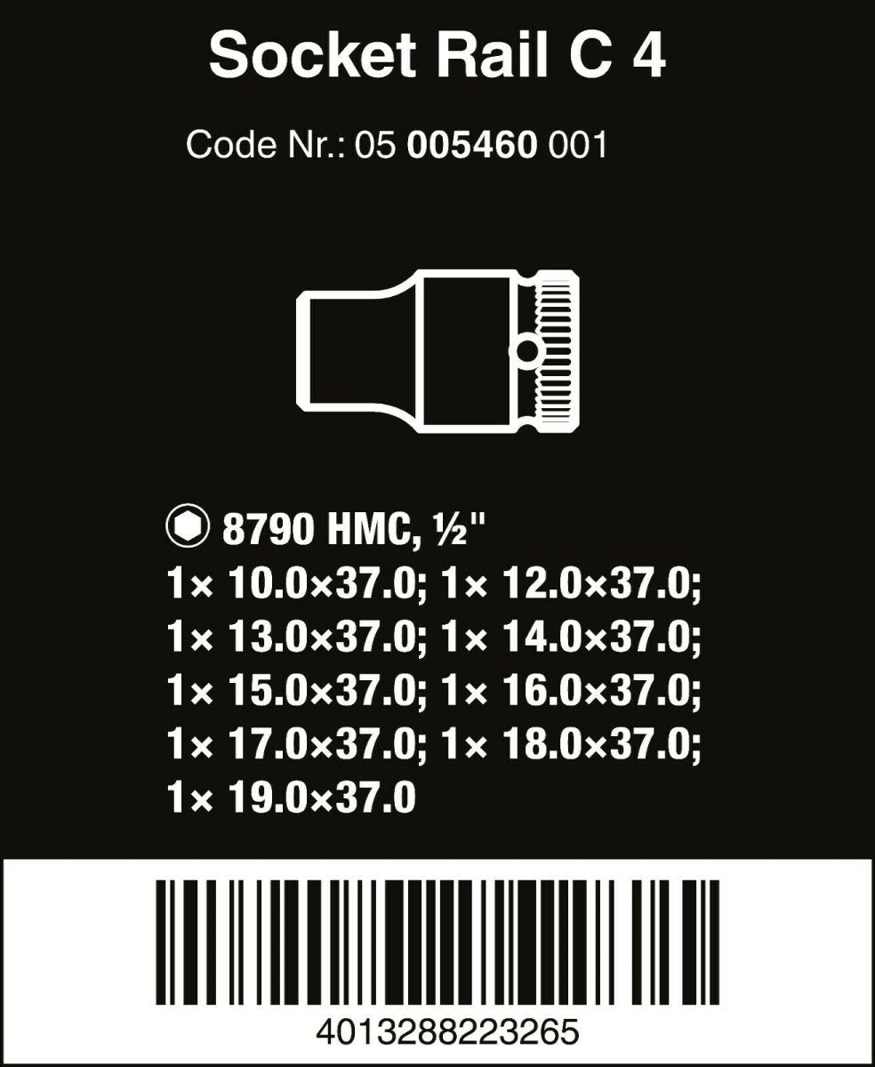 Wera C 4 Zyklop Magnetic Rail Socket Set 1/2" Drive 9 Pieces Metric 05005460001 - Mr. Tools