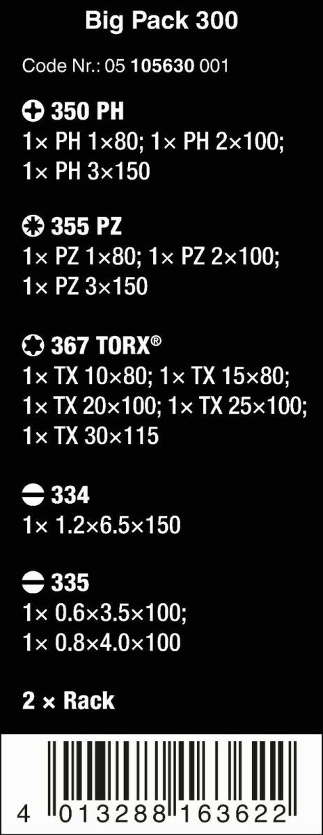 Wera Kraftform Big Pack 300 Series Screwdriver Set 14 Pieces 05105630001 - Mr. Tools