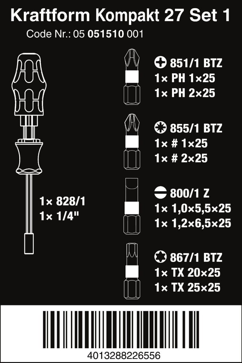 Wera Kraftform Kompakt 27 Set 1 Screwdriver Set 7 Pieces Metric 05051510001 - Mr. Tools