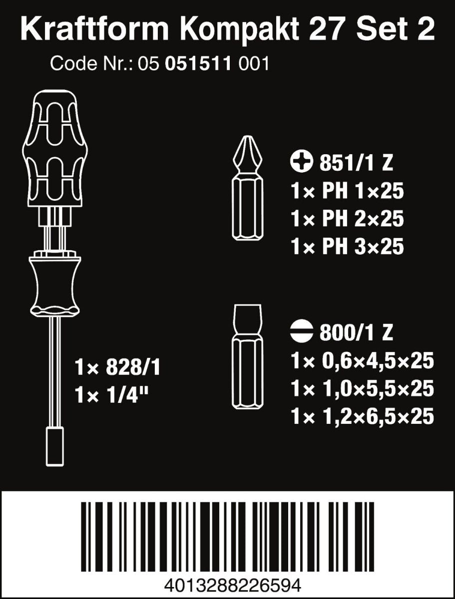 Wera Kraftform Kompakt 27 Set 2 Screwdriver Set 7 Pieces Metric 05051511001 - Mr. Tools