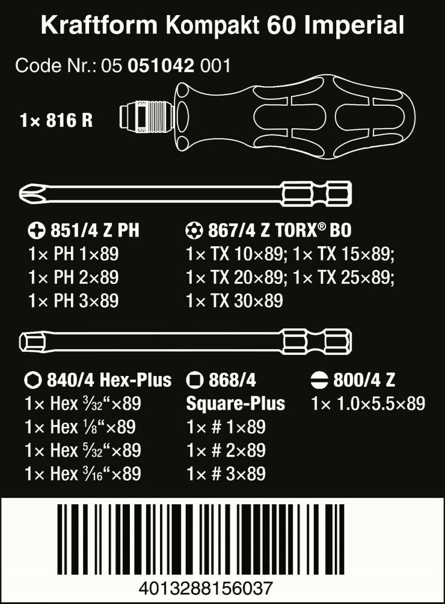 Wera Kraftform Kompakt 60 Screwdriver Pouch Set SAE 05051042001 - Mr. Tools