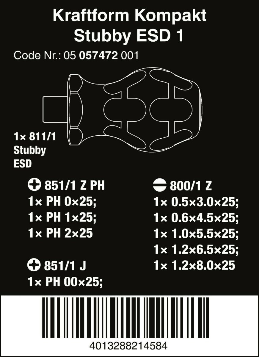 Wera Kraftform Kompakt Stubby ESD 1 Screwdriver Set 10 Piece 05057472001 - Mr. Tools