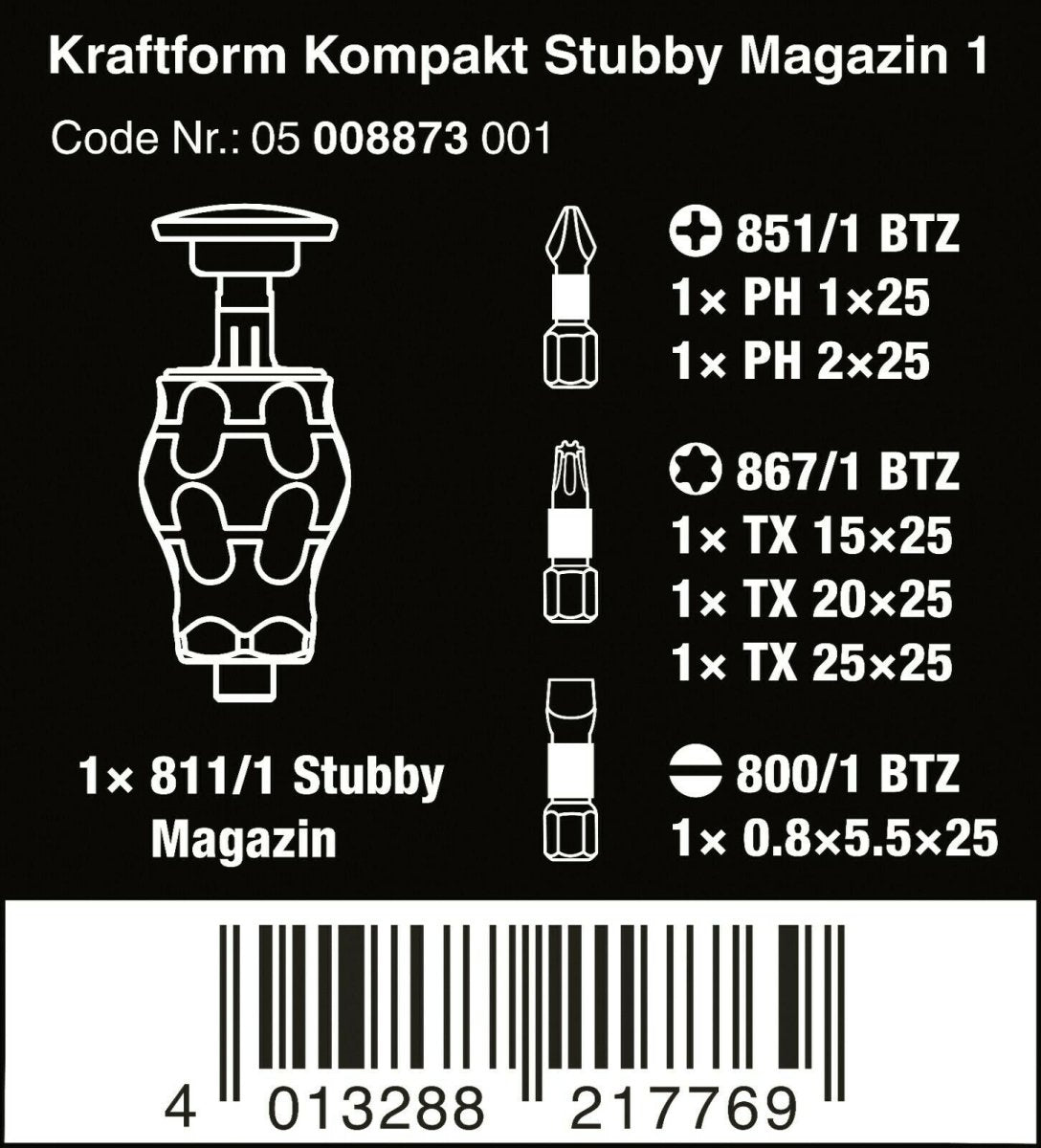 Wera Kraftform Kompakt Stubby Magazine 1 Screwdriver Set 05008873001 - Mr. Tools