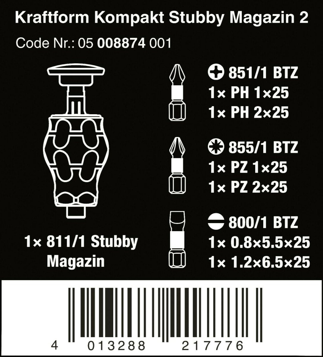 Wera Kraftform Kompakt Stubby Magazine 2 Screwdriver Set 05008874001 - Mr. Tools